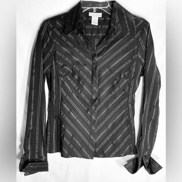 Worthington Tops - Worthington womens dress shirt size 8 black button long sleeve striped s…